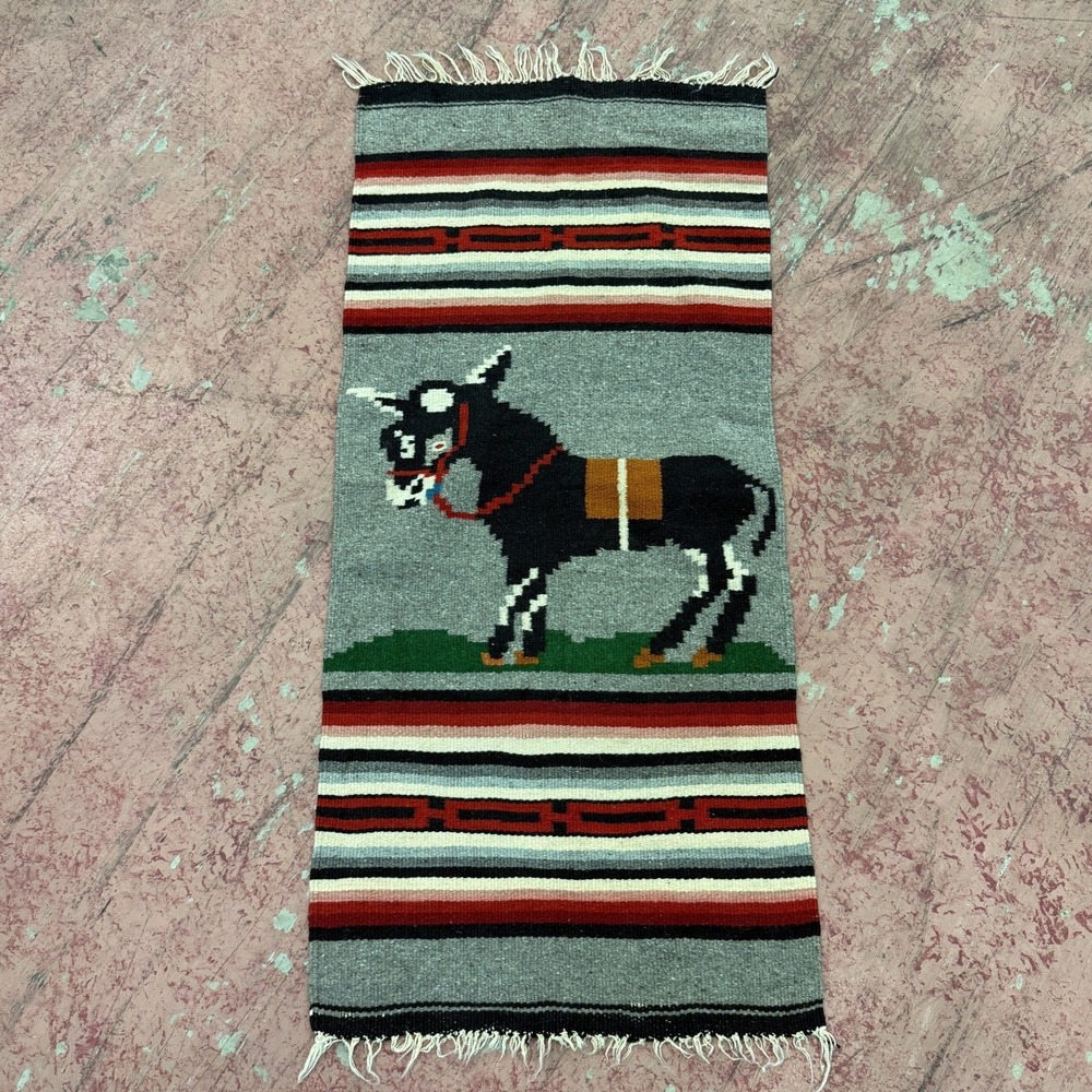 Unbranded Mexican Saltillo Rug Unisex Small Grey Excellent Donkey Burro Woven
